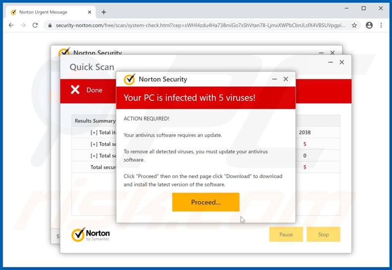 Quick 10 second PC scan scam pop-up displayed after the fake scan