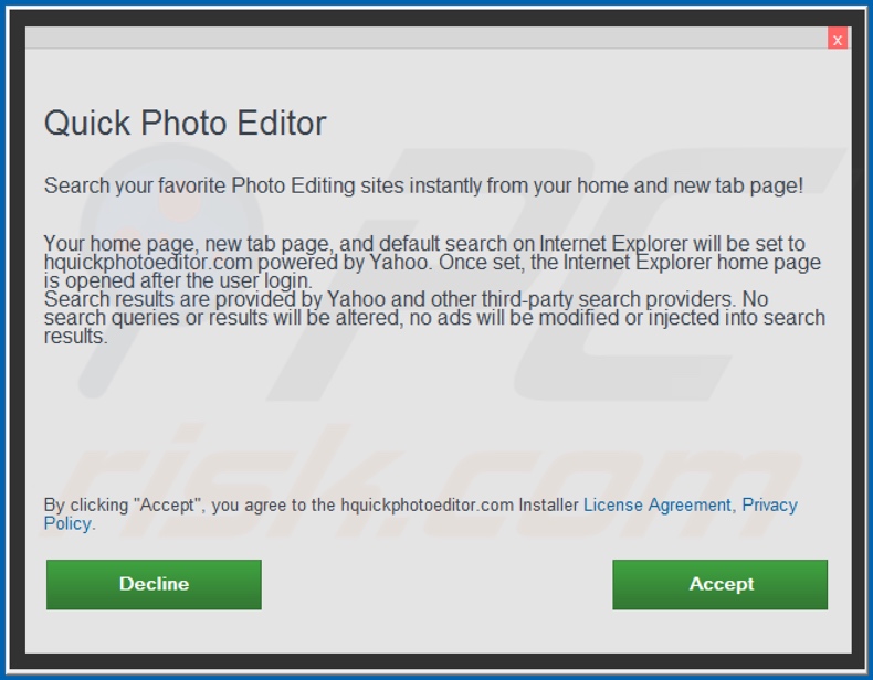 Official Quick Photo Editor browser hijacker installation setup
