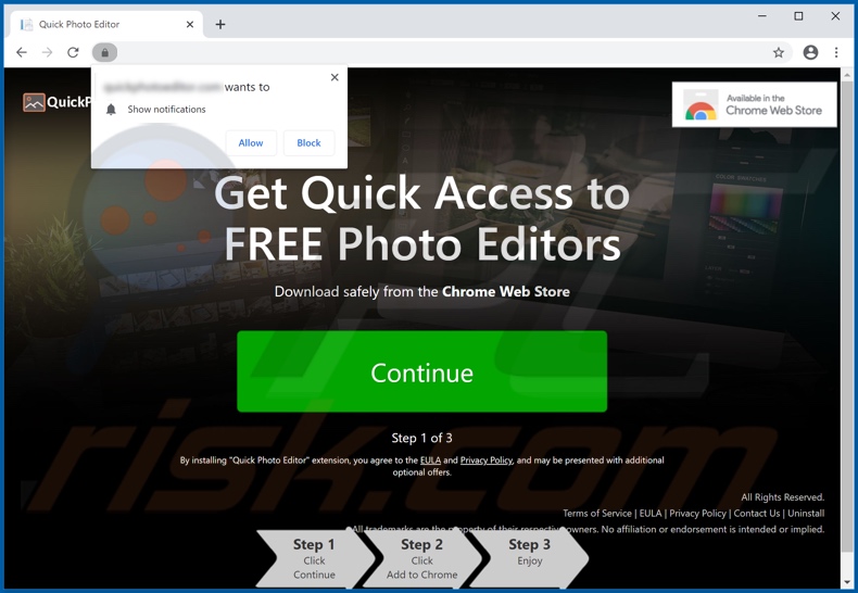 Website used to promote Quick Photo Editor browser hijacker