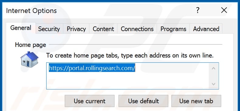 Removing rollingsearch.com from Internet Explorer homepage