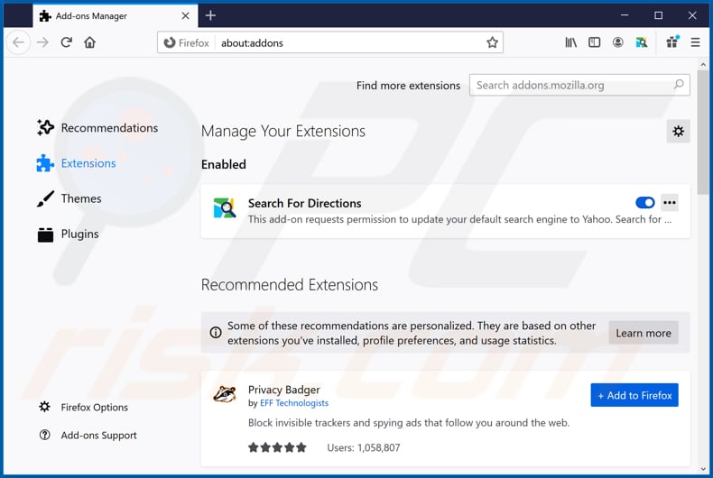 Removing s.searchfordirections-serp.com related Mozilla Firefox extensions