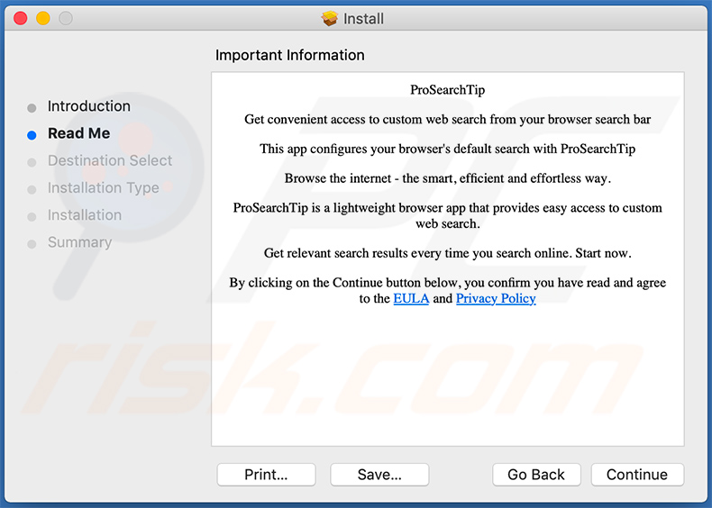 ProSearchTip browser hijacker official installation setup