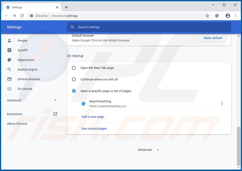 Removing searchanything.co from Google Chrome homepage