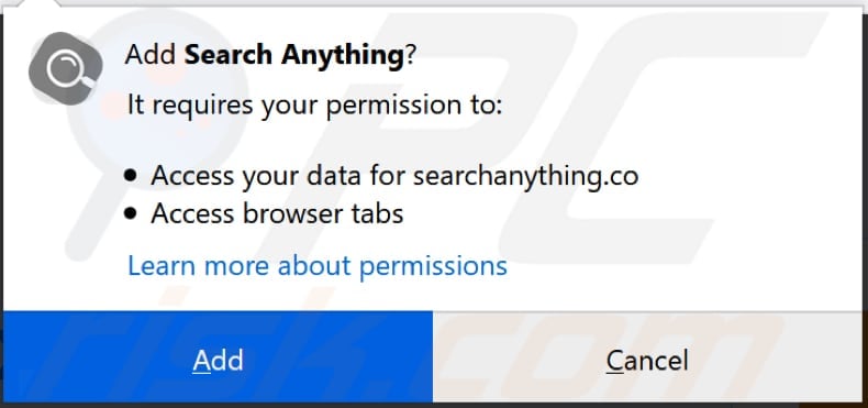 searchanything asks for a permission to be installed on firefox