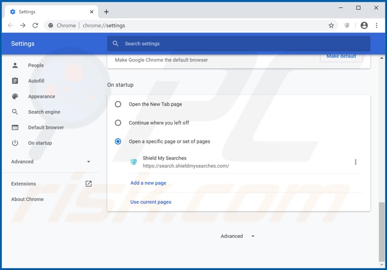 Removing search.shieldmysearches.com from Google Chrome homepage