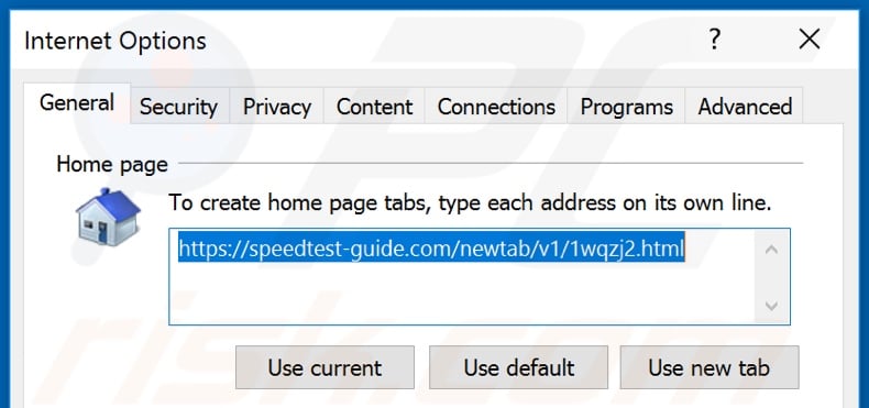 Removing speedtest-guide.com from Internet Explorer homepage