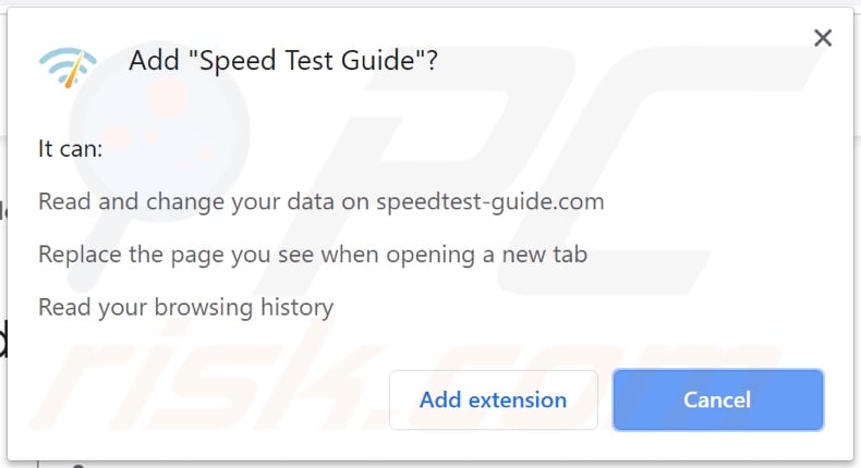 Speed Test Guide browser hijacker asking for permissions on Chrome