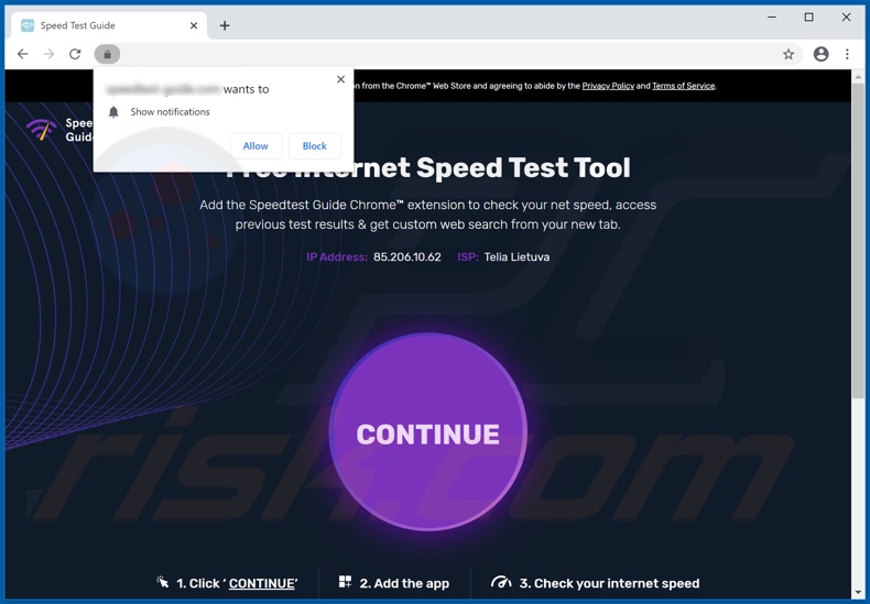 Website used to promote Speed Test Guide browser hijacker