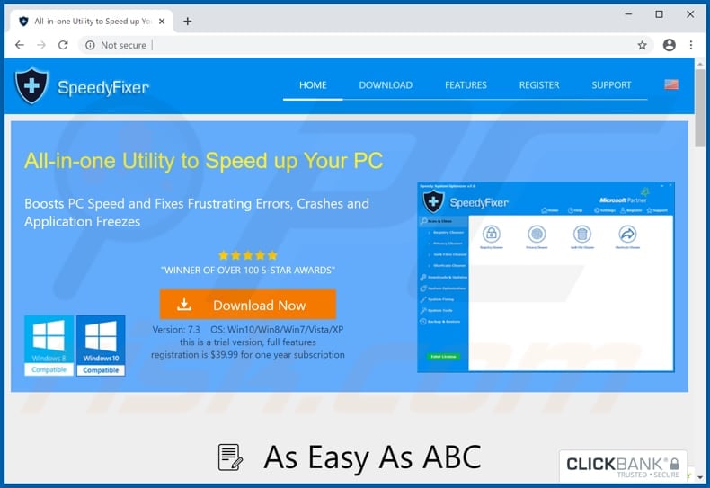 Website used to promote SpeedyFixer PUA