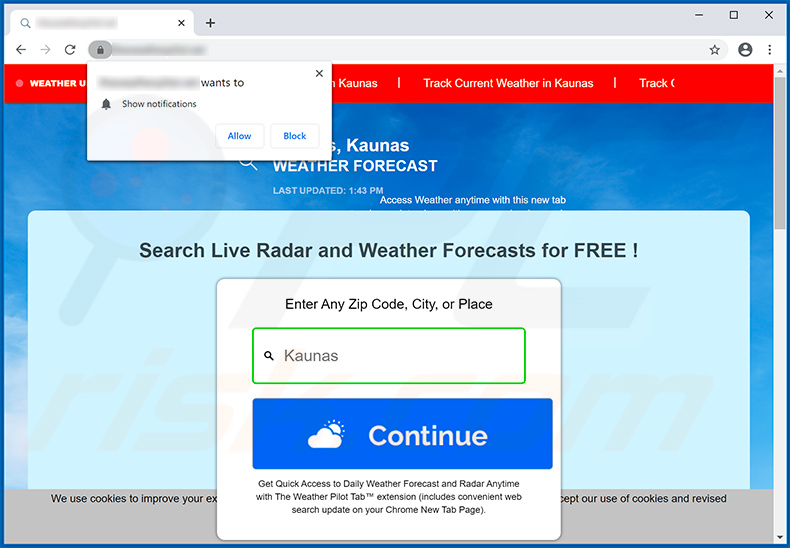 The Weather Pilot Tab browser hijacker-promoting website