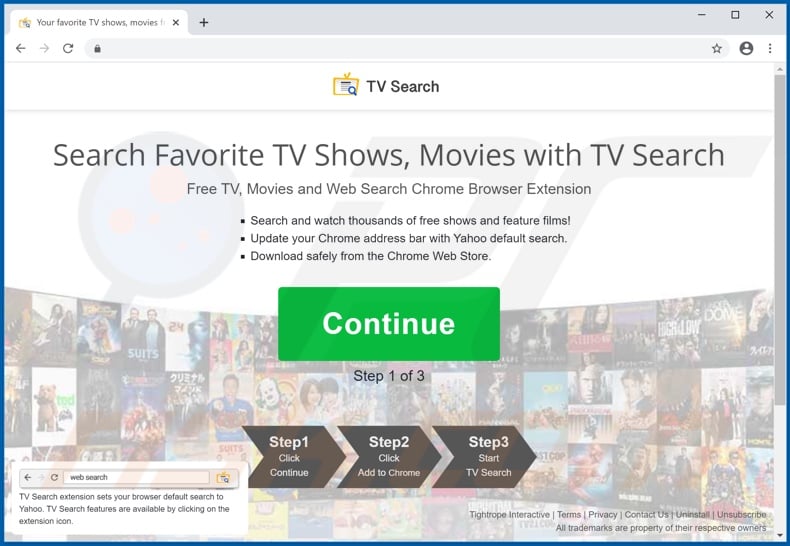 Website used to promote TV Search browser hijacker