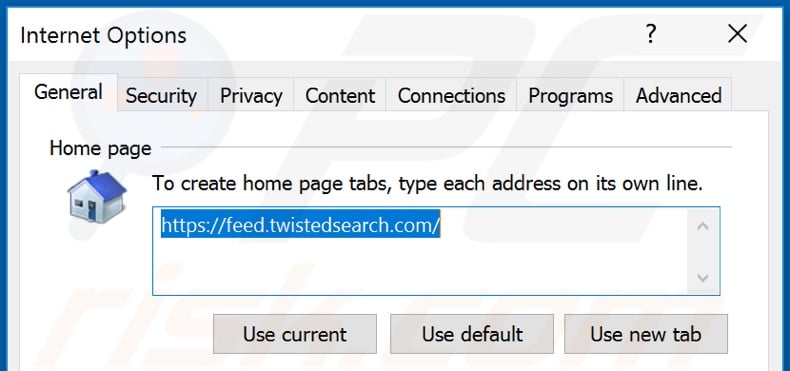 Removing feed.twistedsearch.com from Internet Explorer homepage
