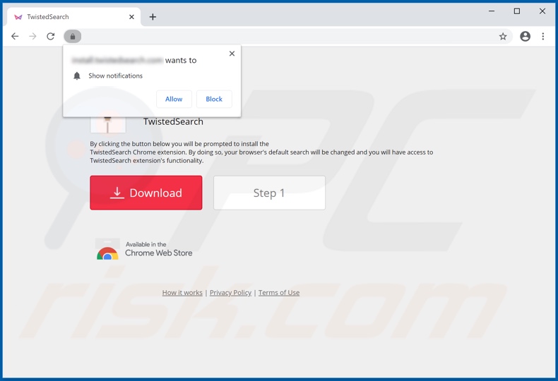Website used to promote Twisted Search browser hijacker
