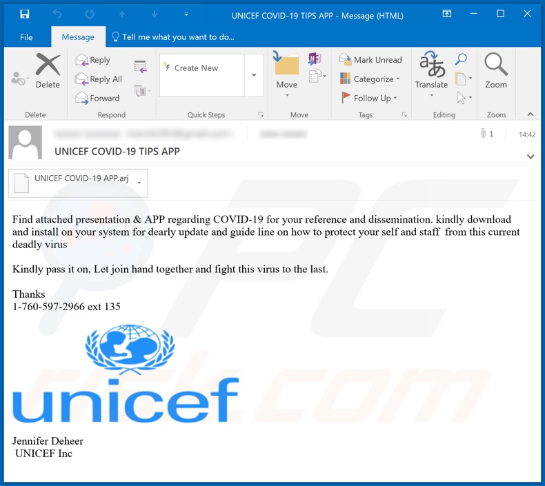 UNICEF email virus malware-spreading email spam campaign