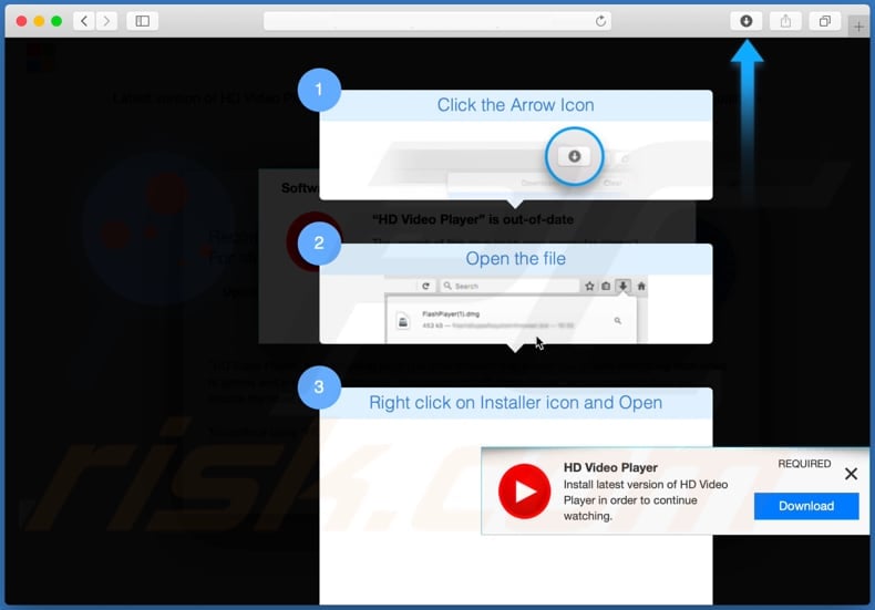 update to the latest version of hd video player scam fourth pop-up