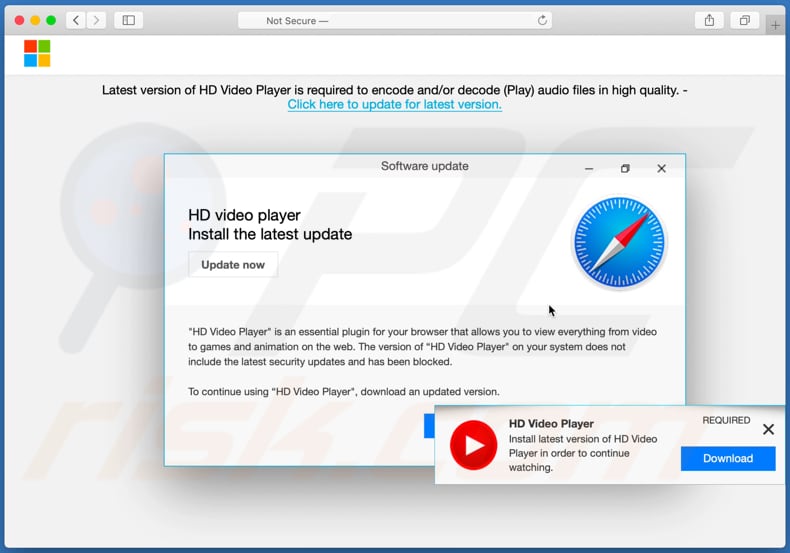 update to the latest version of hd video player scam second pop-up