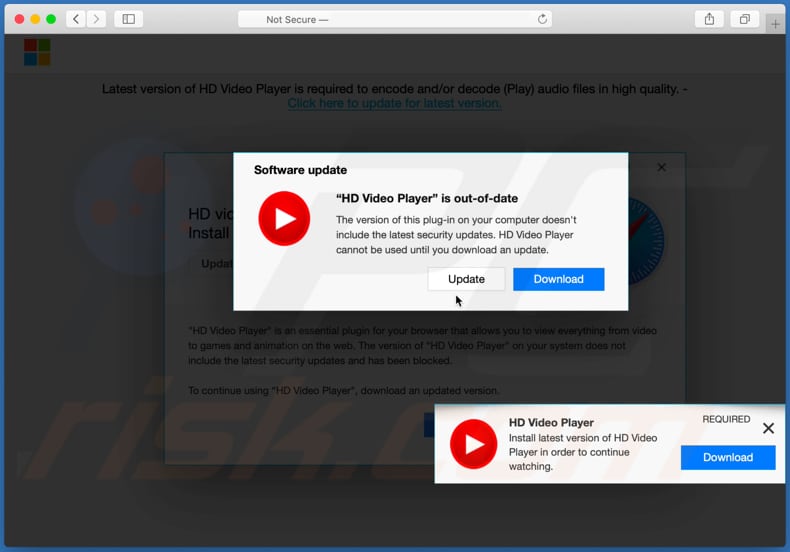 update to the latest version of hd video player scam third pop-up