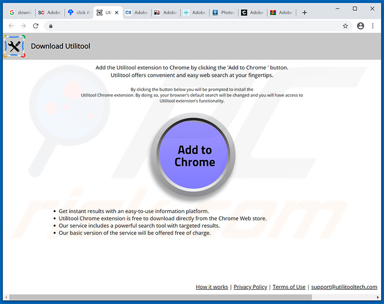 Utilitool browser hijacker-promoting website