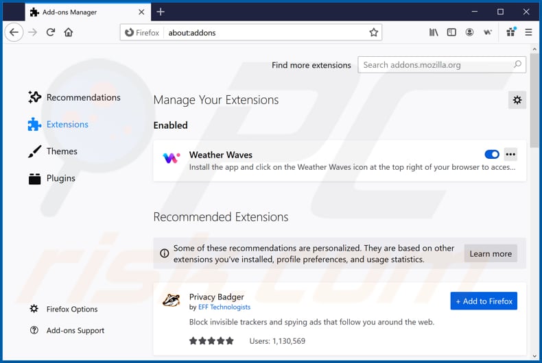 Removing weatherwaves.co related Mozilla Firefox extensions