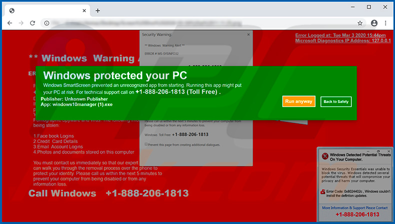 Windows Protected Your PC pop-up scam