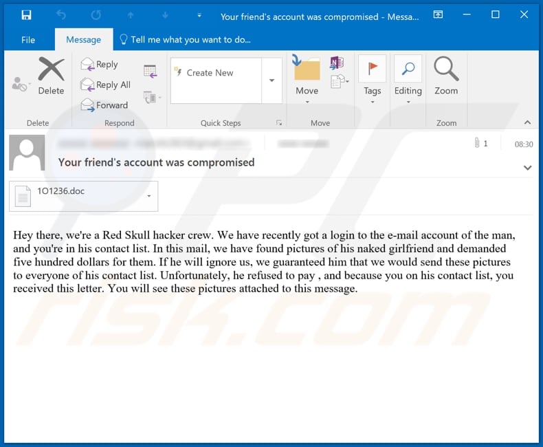 Your friend’s account was compromised Email Virus malware-spreading email spam campaign