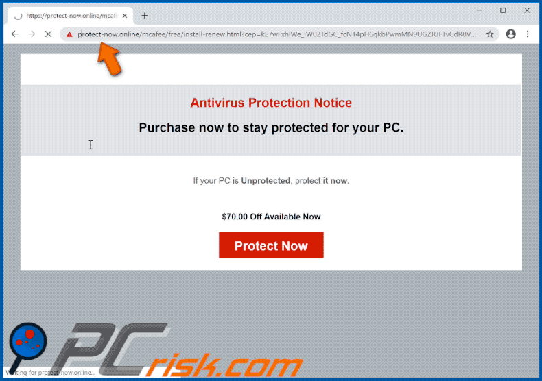 protect-now.online website promoting McAfee anti-virus suite