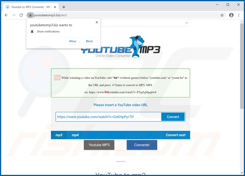 youtubetomp3[.]biz pop-up redirects