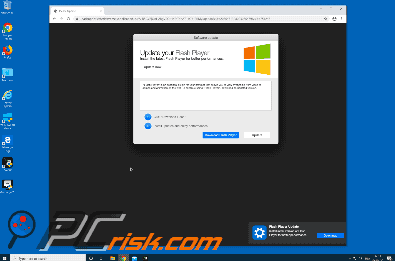 Deceptive website promoting fake Adobe Flash Player installer (GIF)