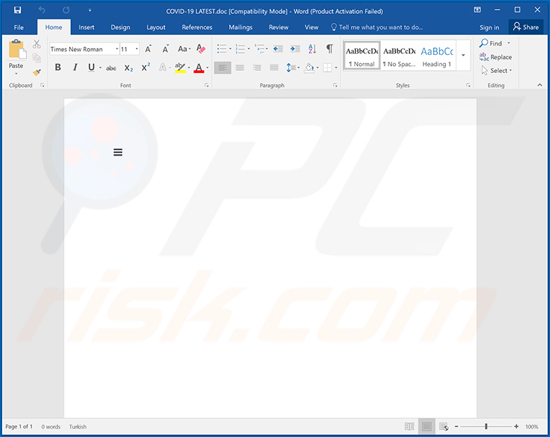 Malicious MS Word document injecting Agent Tesla RAT