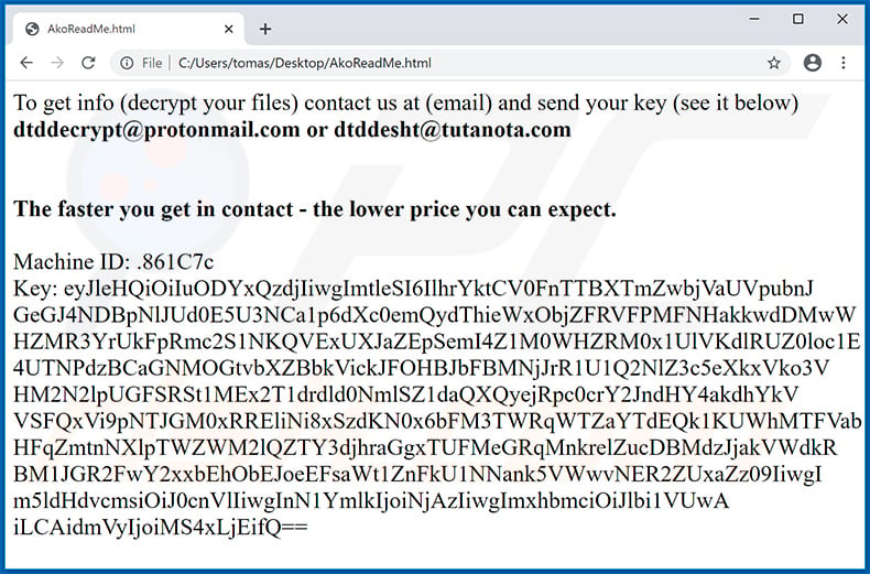 Ako ransomware HTML file (AkoReadMe.html)