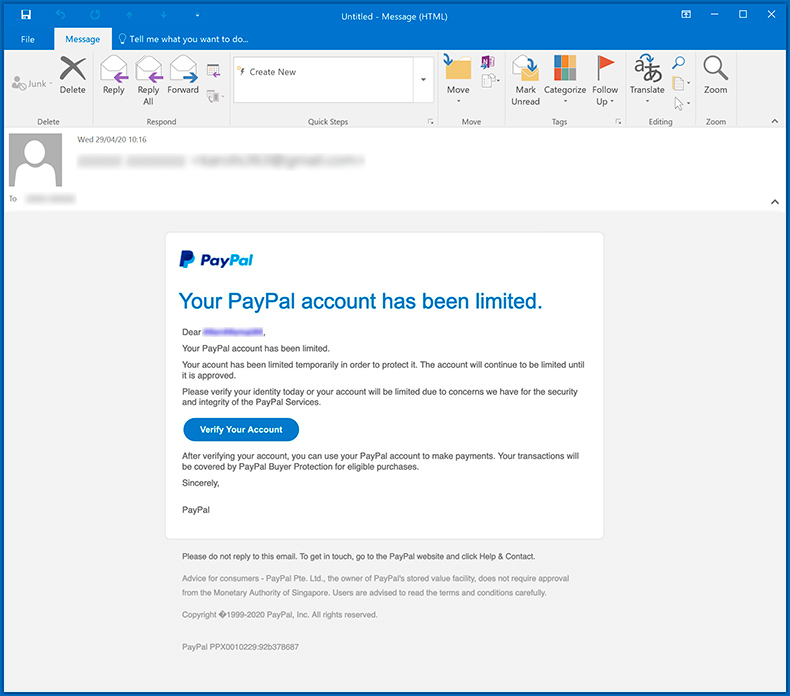 PayPal-related phishing emails (2020-04-29 - sample 1)