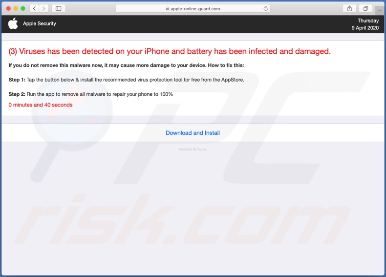 apple-online-guard[.]com scam alternative variant background page