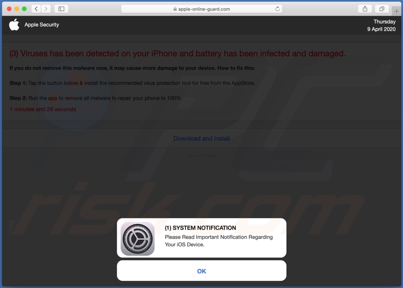 apple-online-guard[.]com scam alternative variant