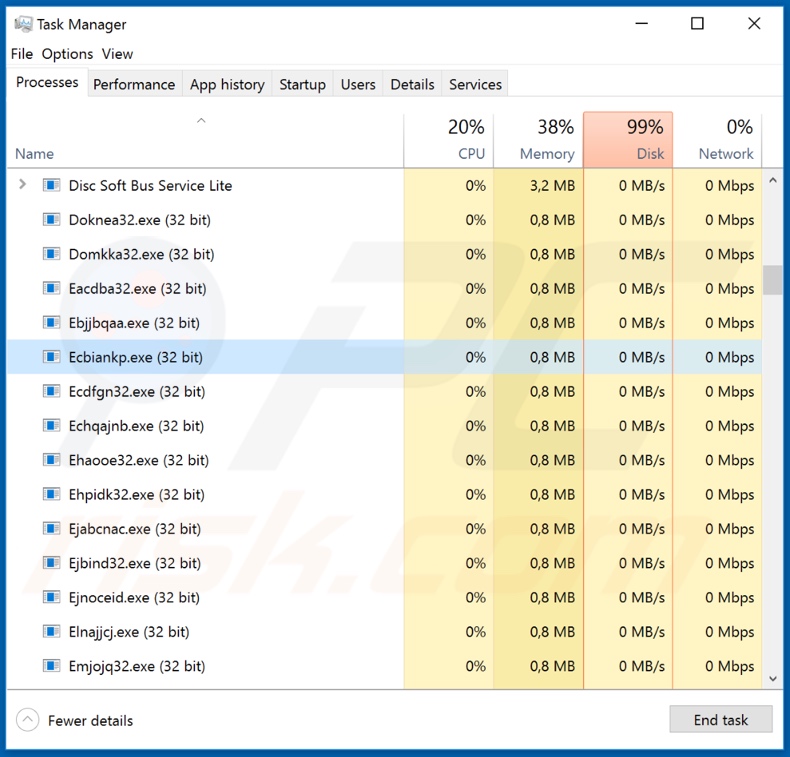 Berbew malware running dozens of processes with random names