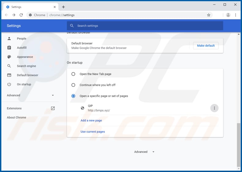 Removing bmps.xyz from Google Chrome homepage