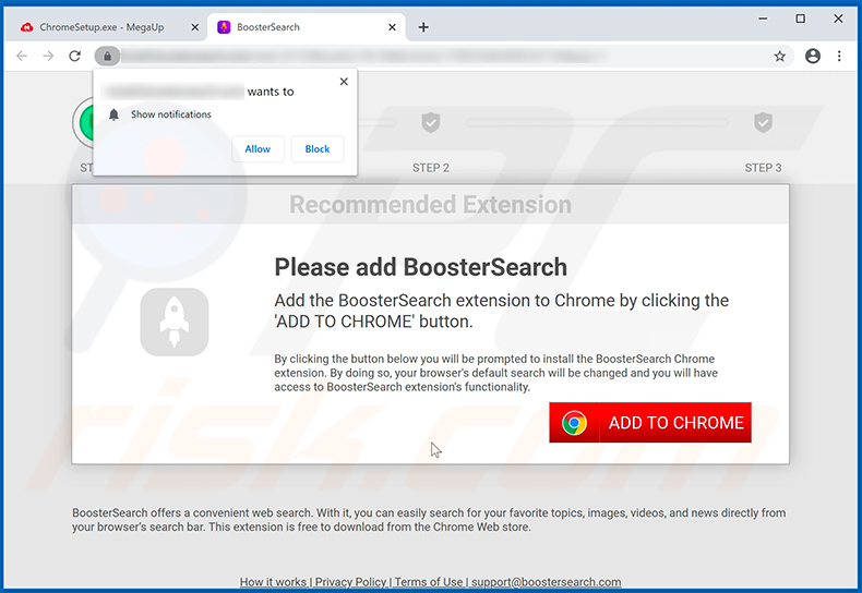 BoosterSearch browser hijacker-promoting website