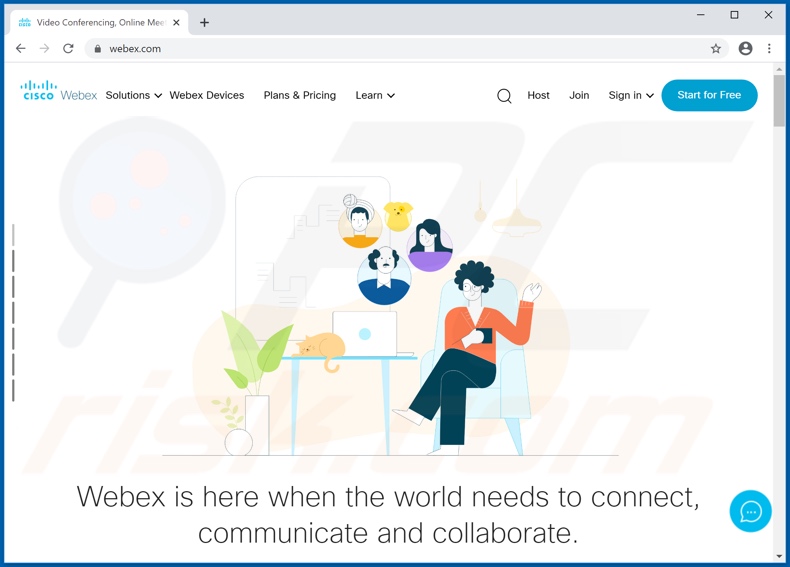 Appearance of the legitimate Cisco WebEx website