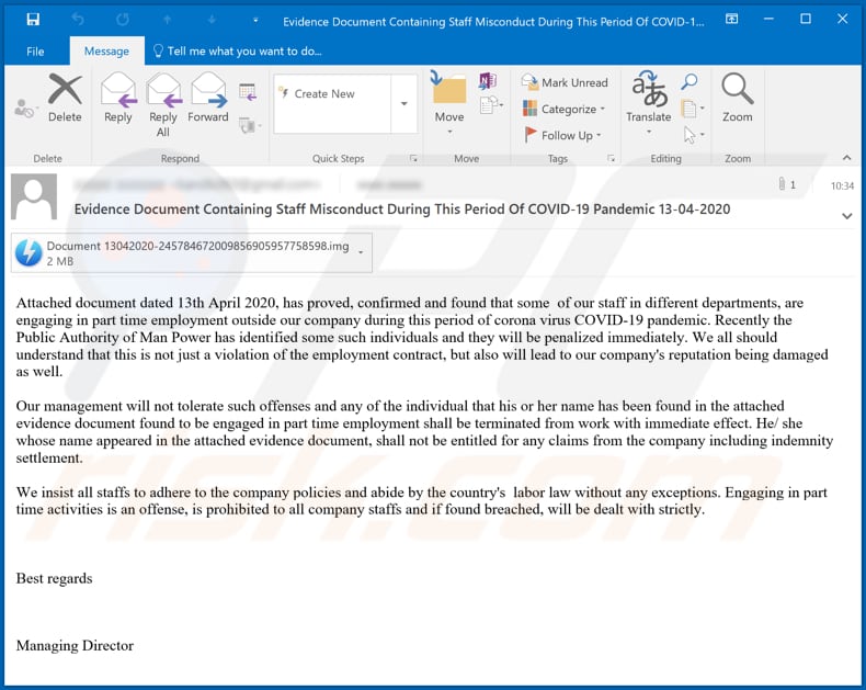 COVID-19 Part Time Employment Email Virus malware-spreading email spam campaign