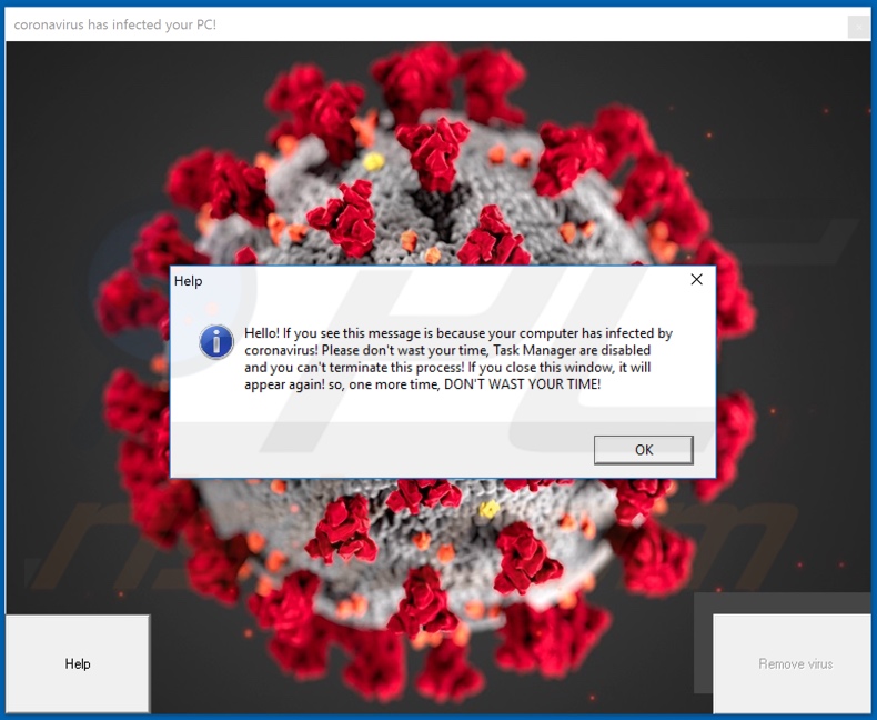 CoViper malware pop-up displayed after the first restart