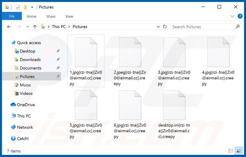 Files encrypted by Creepy ransomware ([rzi-tna][Zir0@airmail.cc].creepy extension)