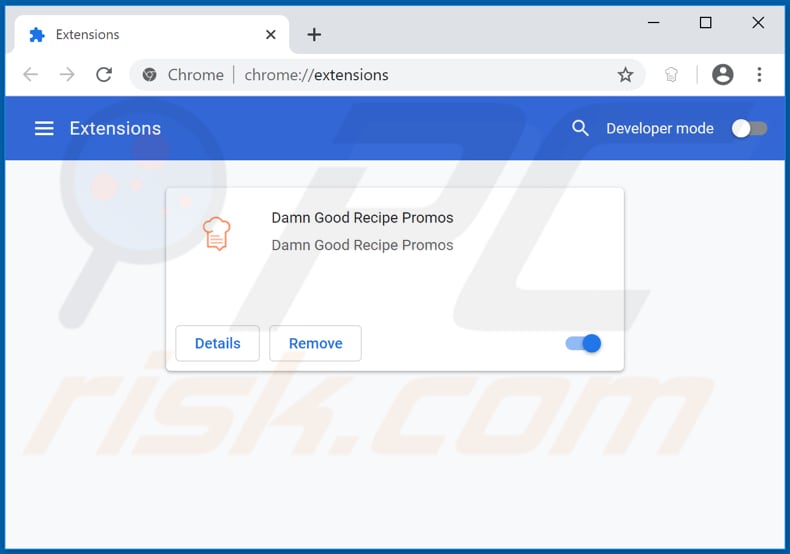 Removing Damn Good Recipe Promos ads from Google Chrome step 2