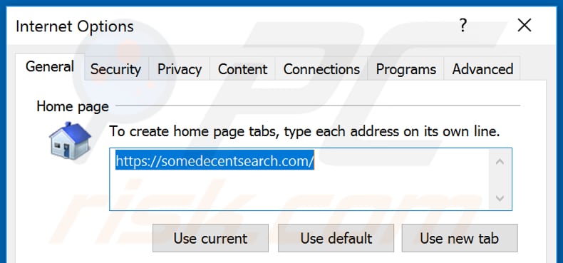 Removing somedecentsearch.com from Internet Explorer homepage
