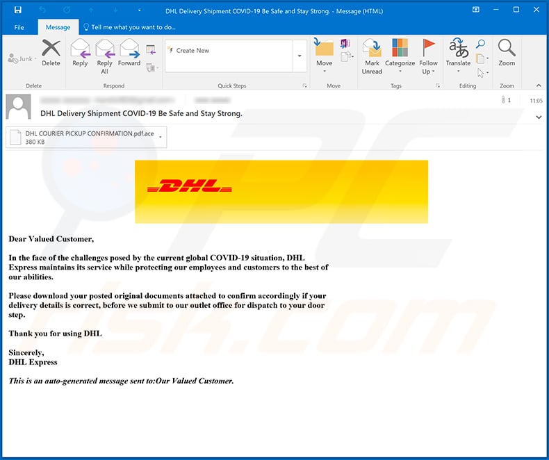 DHL email virus spreading Agent Tesla RAT