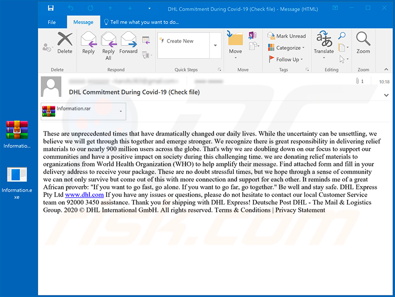 DHL Relief Email Virus malware-spreading email spam campaign