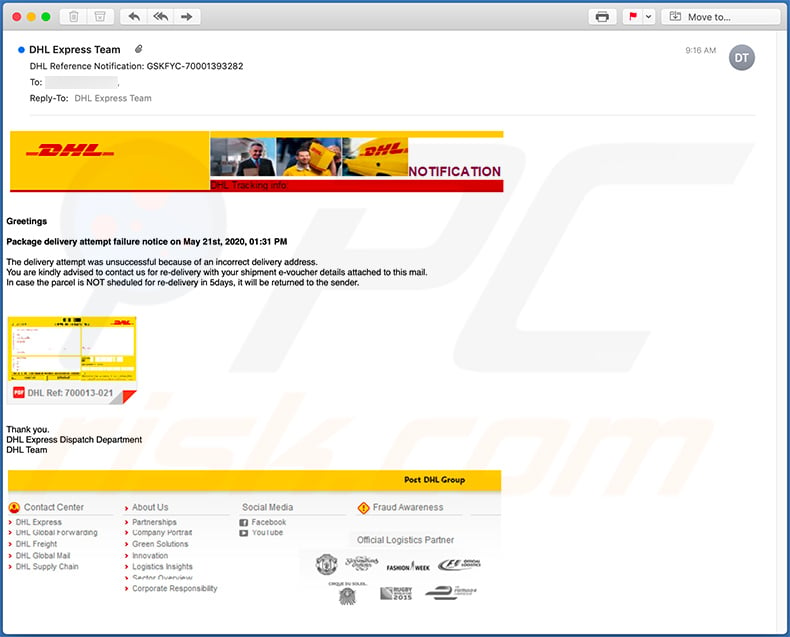 DHL Express scam email