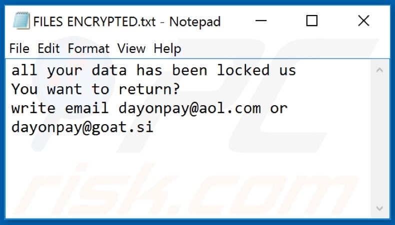 DOP ransomware text file (FILES ENCRYPTED.txt)