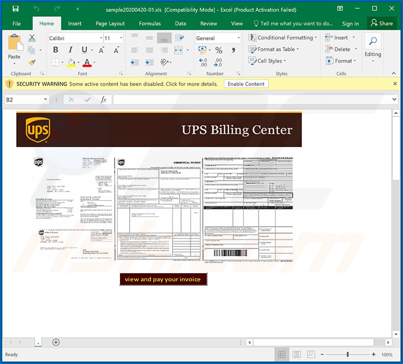 Dridex malware-distributing malicious MS Excel document