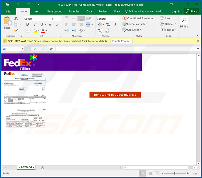 Malicious MS Excel document spreading Dridex trojan