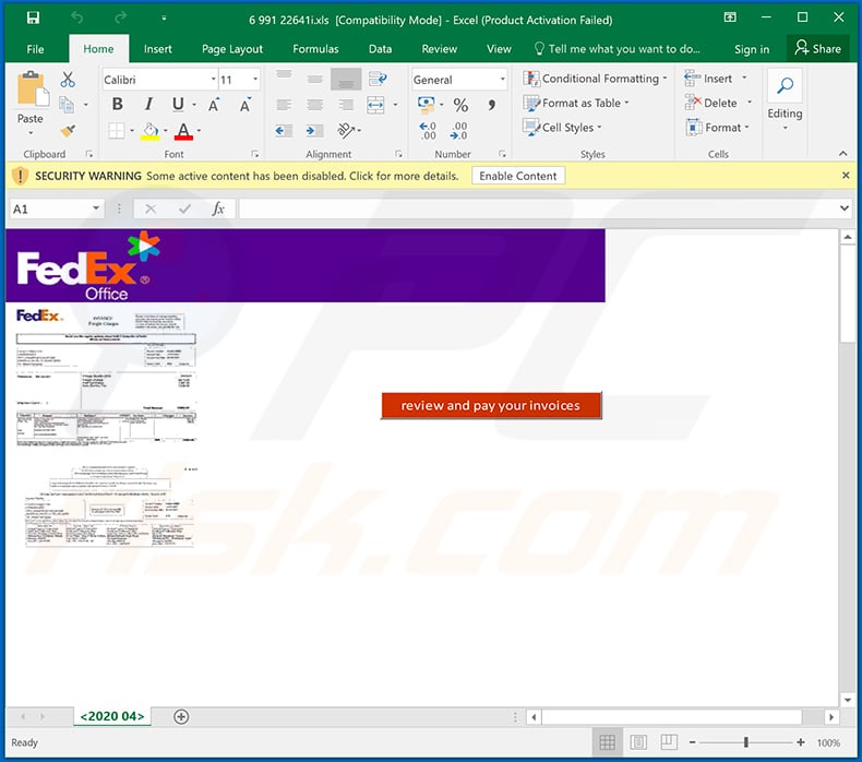 Malicious MS Excel document spreading Dridex trojan