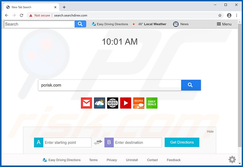 Easy Driving Directions browser hijacker promoting search.searchdirex.com
